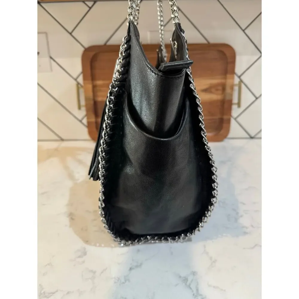 Michael Kors Chelsea shoulder bag black leather silver chain strap details 2012